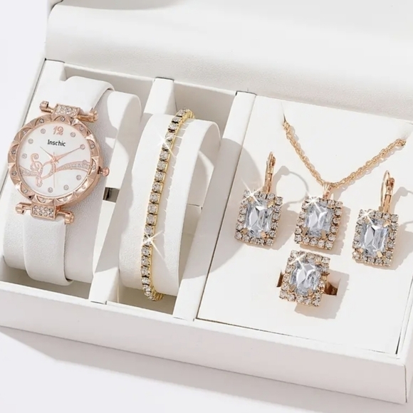 New girl's Rhinestone Decor Quartz Watch and 5 PC Jewelry set, T1MIS - Picture 1 of 4
